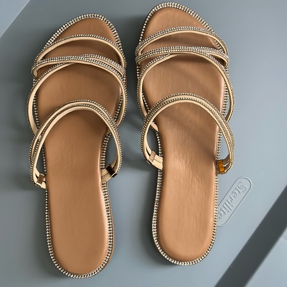 Rhinestone Strappy Flat Sandals